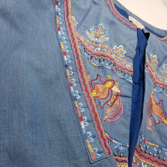 Laurie Felt 100% Cotton Bohemian Floral Embroidered Blazer Jacket - Picture 13 of 14